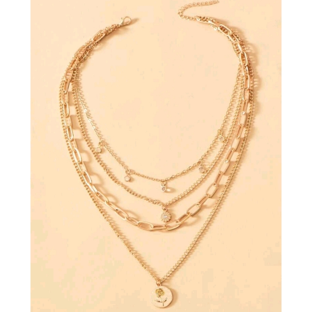 Anthropologie Monica Layered Trendy Charm & Paperclip Gold Necklace - Picture 2 of 4